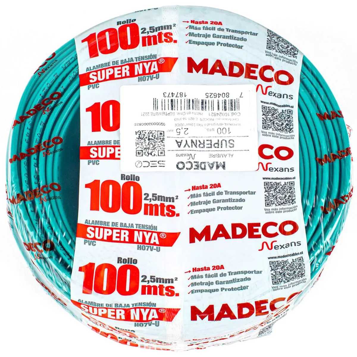 MADECO - Alambre NYA 1x2,5 mm2 Verde 100 metro(s) 