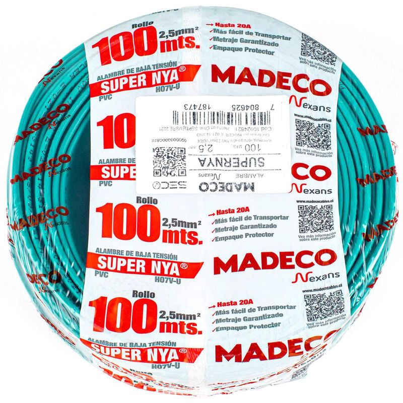 MADECO - Alambre de cobre aislado (H07V-U) 2,5 mm2 100 m Verde
