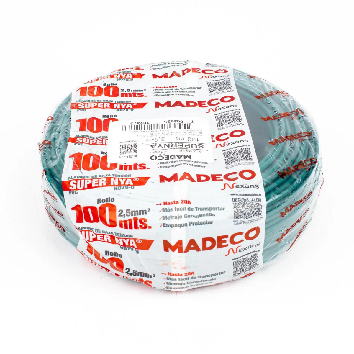 MADECO - Alambre NYA 1x2,5 mm2 Verde 100 metro(s) 