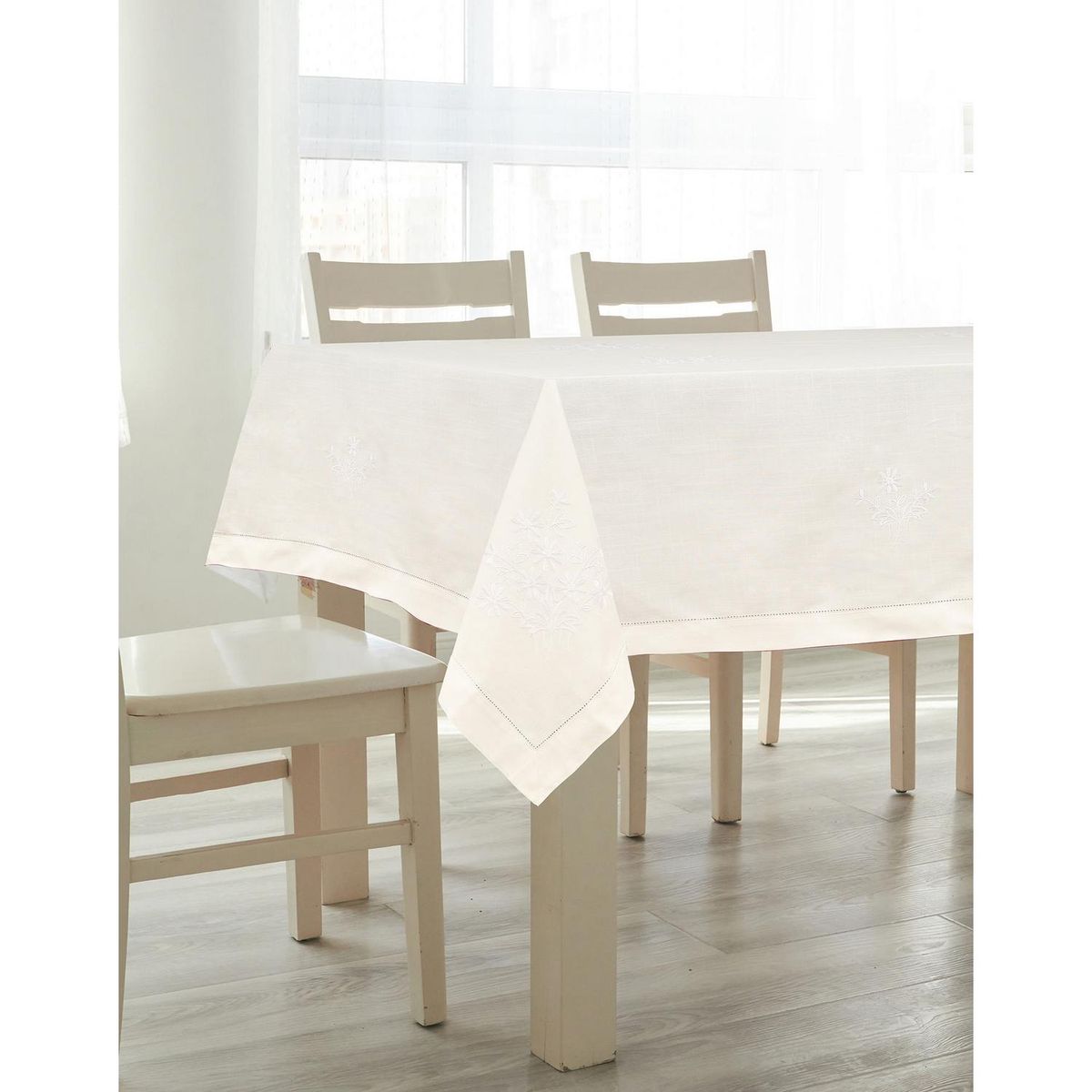 MASHINI - Mantel redondo bordado 180 cm blanco