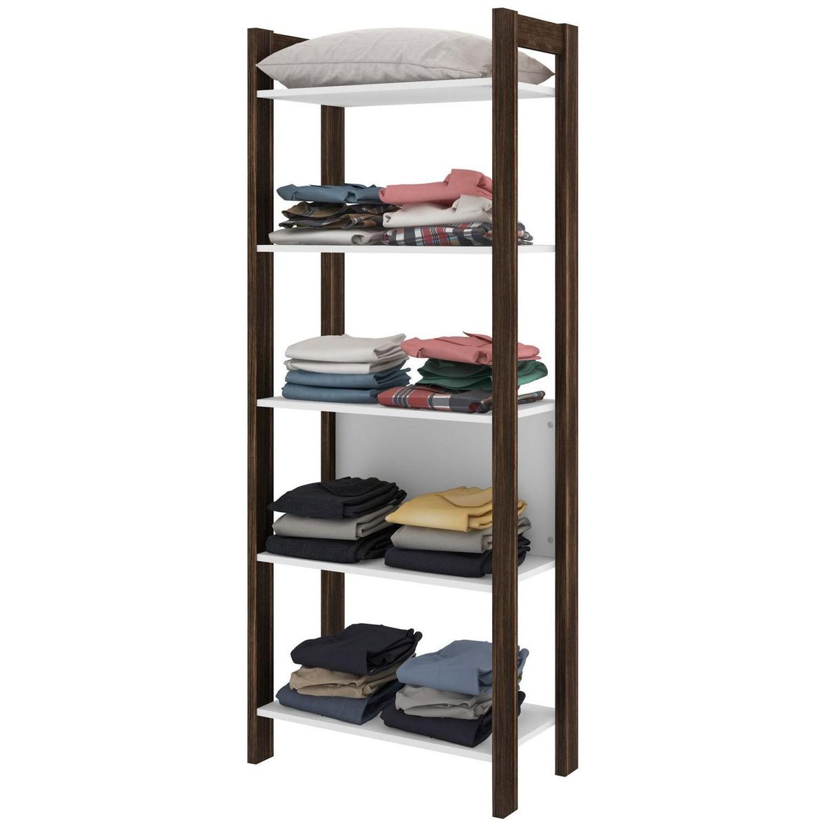 TECNOMOBILI - Estante MDF 5 Nivel(es) 65x165.5x35 cm Blanco/Nogal