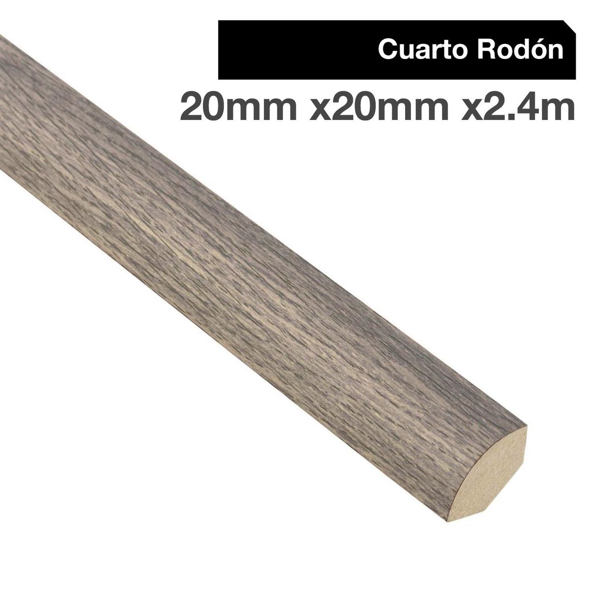 MAFORSA - Pack 4 unidades Moldura 1/4 Rodón MDF Gris Ceniza 20 mm 2x240 cm