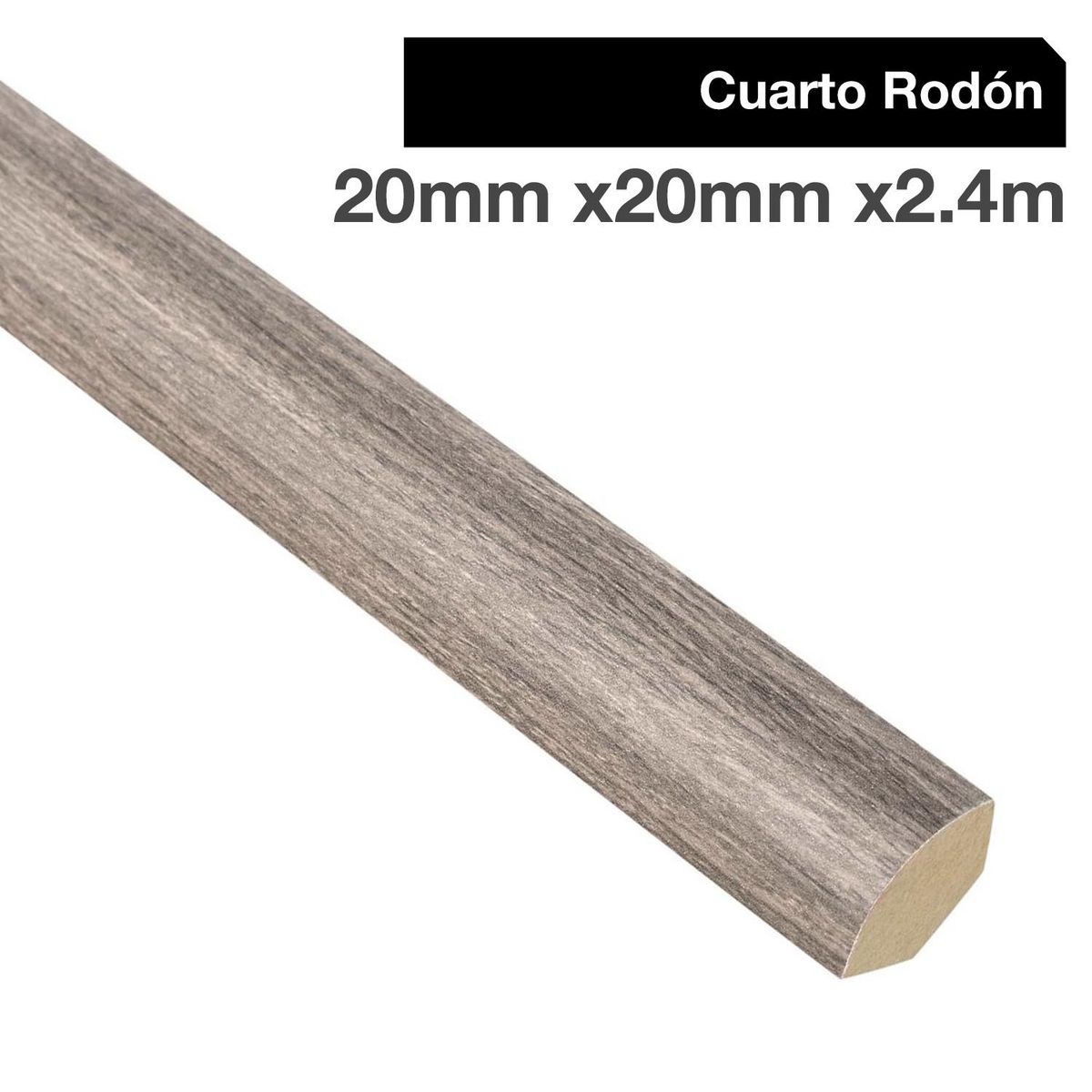 MAFORSA - Pack 4 unidades Moldura 1/4 Rodón MDF Roble Gris 20 mm 2x240 cm