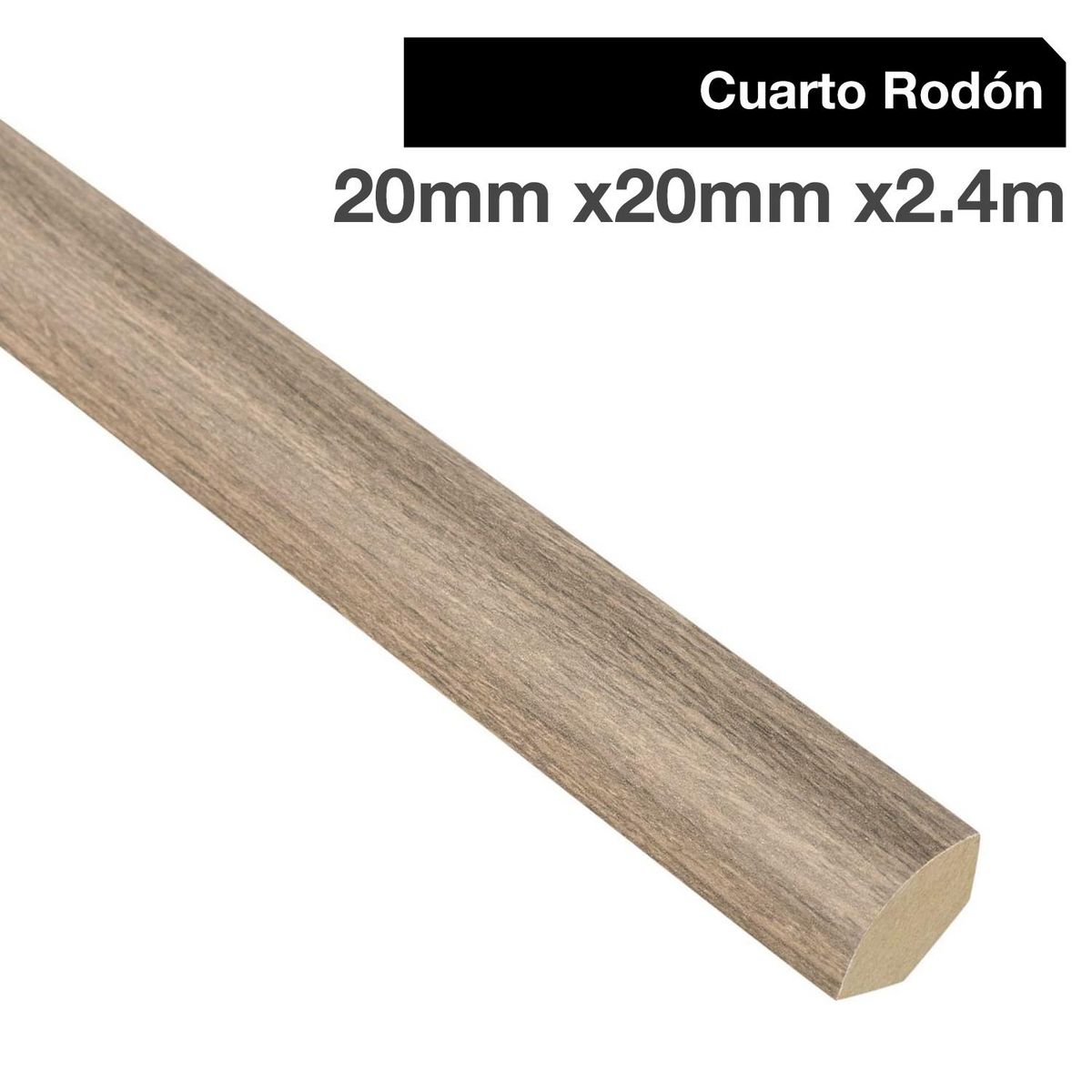 MAFORSA - Pack 4 unidades Moldura 1/4 Rodón MDF Roble Crudo 20 mm 2x240 cm