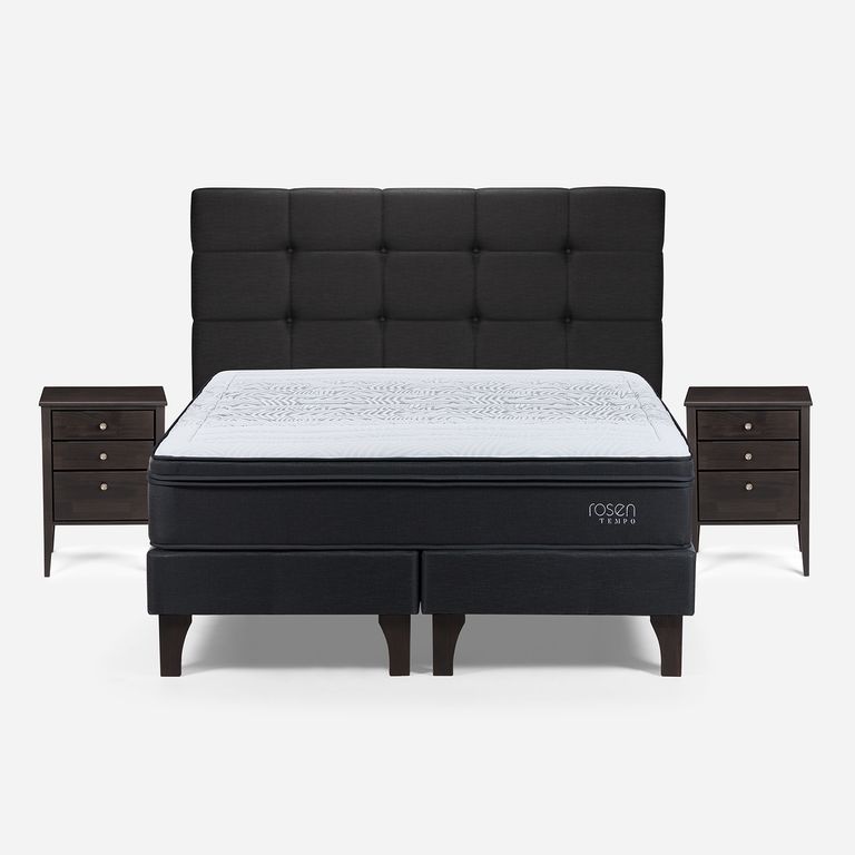 ROSEN Cama 2 Plazas Europea Tempo + Respaldo + 2 Veladores