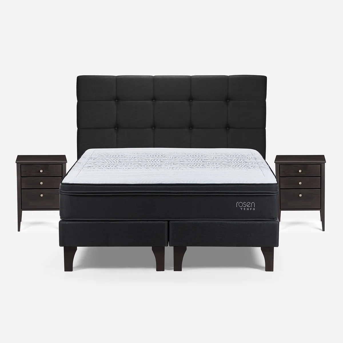 ROSEN - Cama 2 Plazas Europea Tempo + Respaldo + 2 Veladores