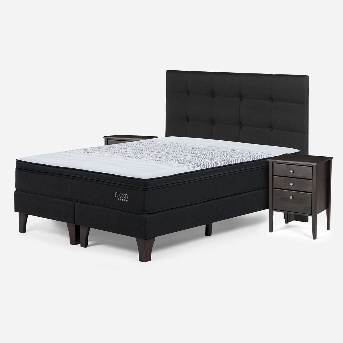 ROSEN - Cama 2 Plazas Europea Tempo + Respaldo + 2 Veladores