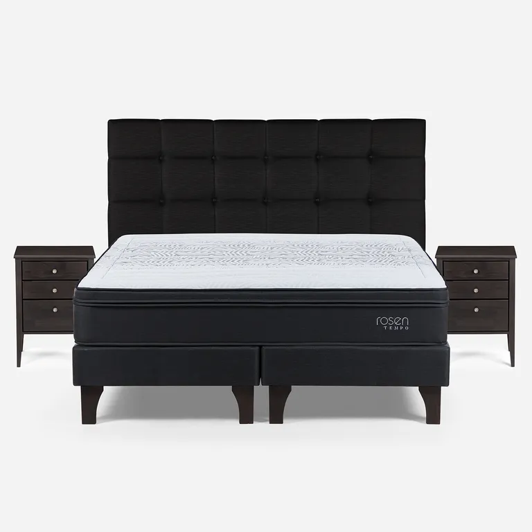 ROSEN Cama King Europea Tempo + Respaldo + 2 Veladores
