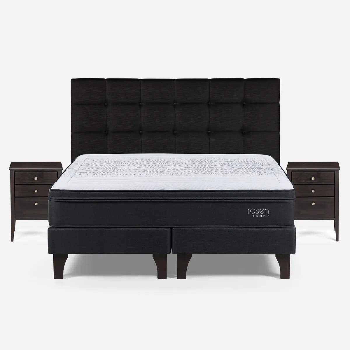 ROSEN - Cama King Europea Tempo + Respaldo + 2 Veladores