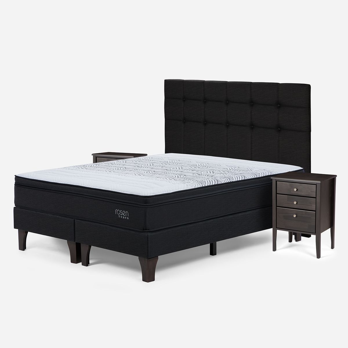 ROSEN - Cama King Europea Tempo + Respaldo + 2 Veladores