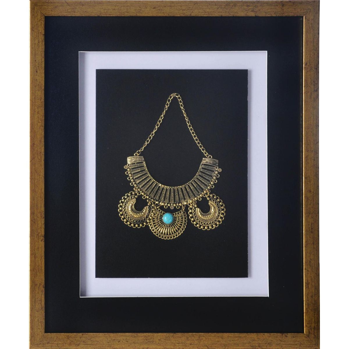 RONDA - Cuadro joya dorado turquesa 37,5x44,5x3 cm