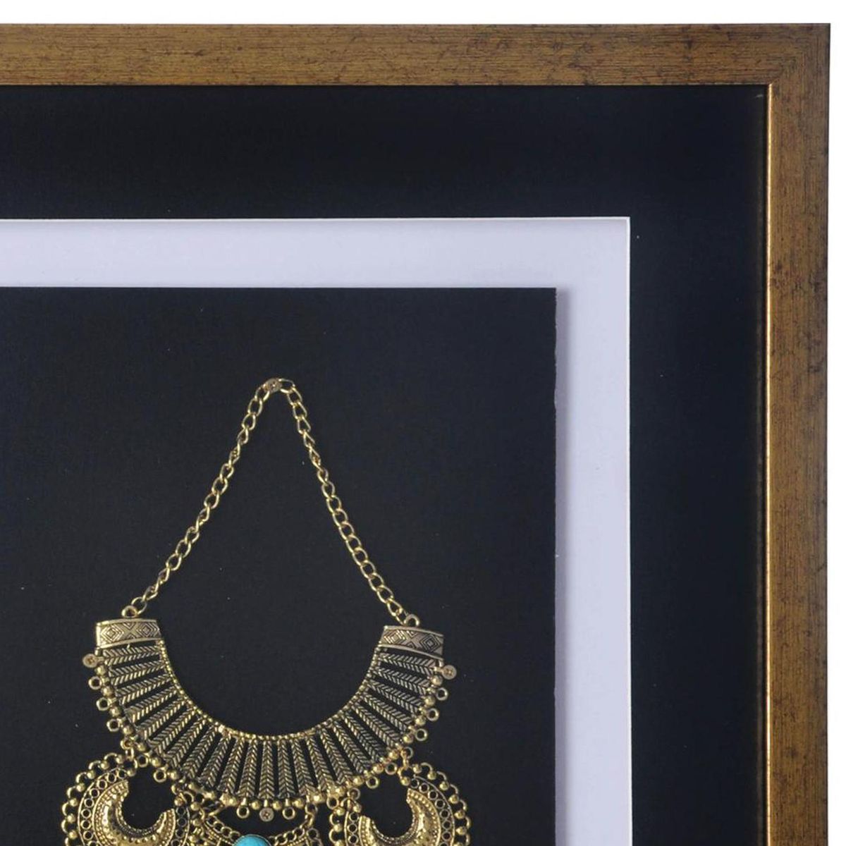 RONDA - Cuadro joya dorado turquesa 37,5x44,5x3 cm