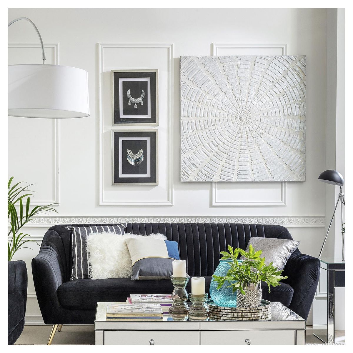 RONDA - Cuadro joya turquesa plata negro 37,5x44,5x3 cm