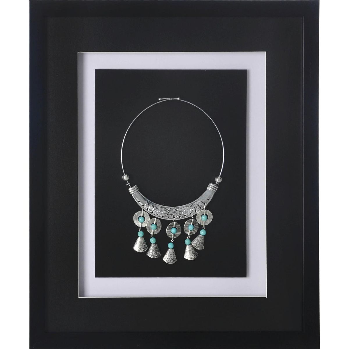 RONDA - Cuadro joya plata turquesa marco negro 37,5x44,5x3 cm