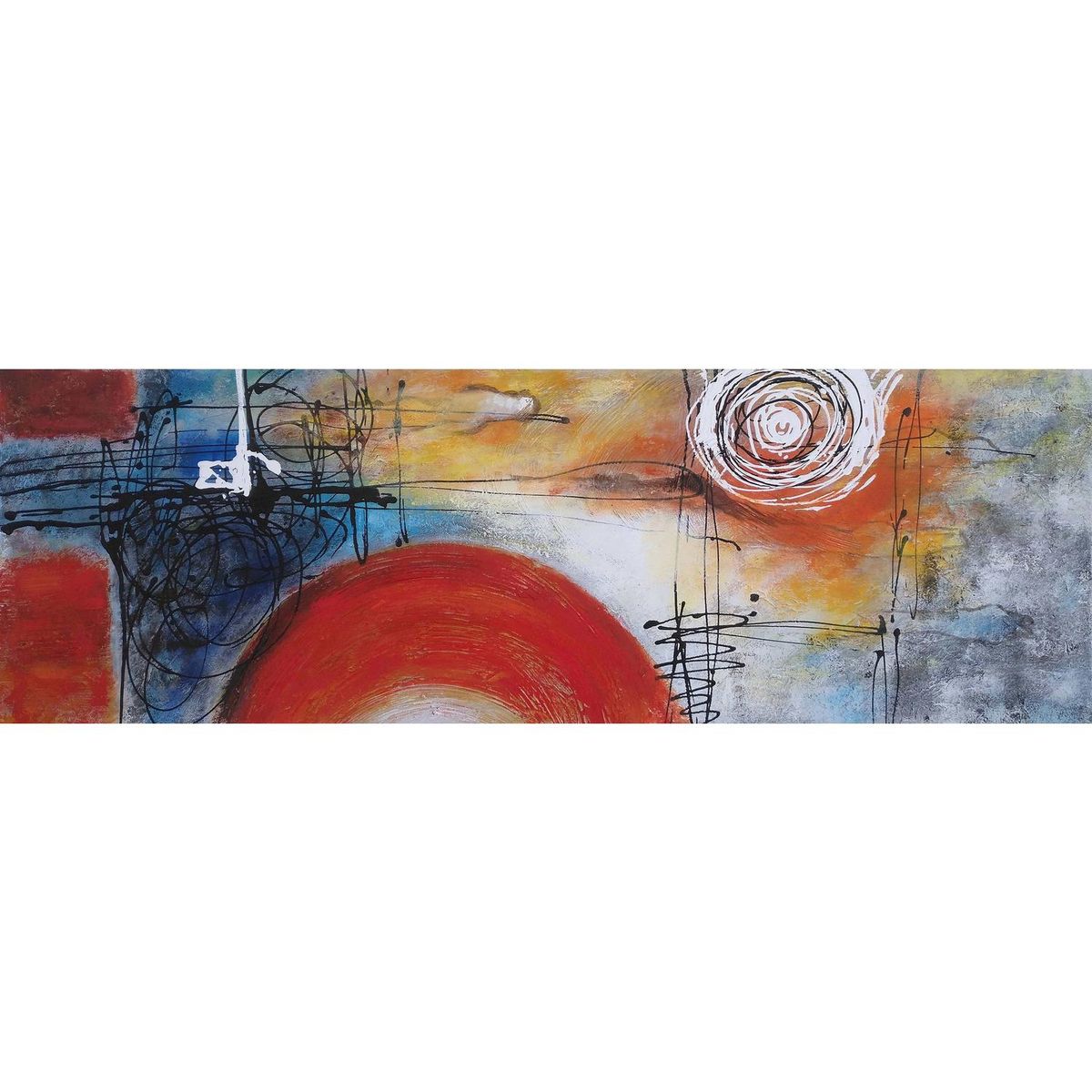 RONDA - Oleo abstracto luna madera con tela multicolor 40x120x2,8cm 1,09kg