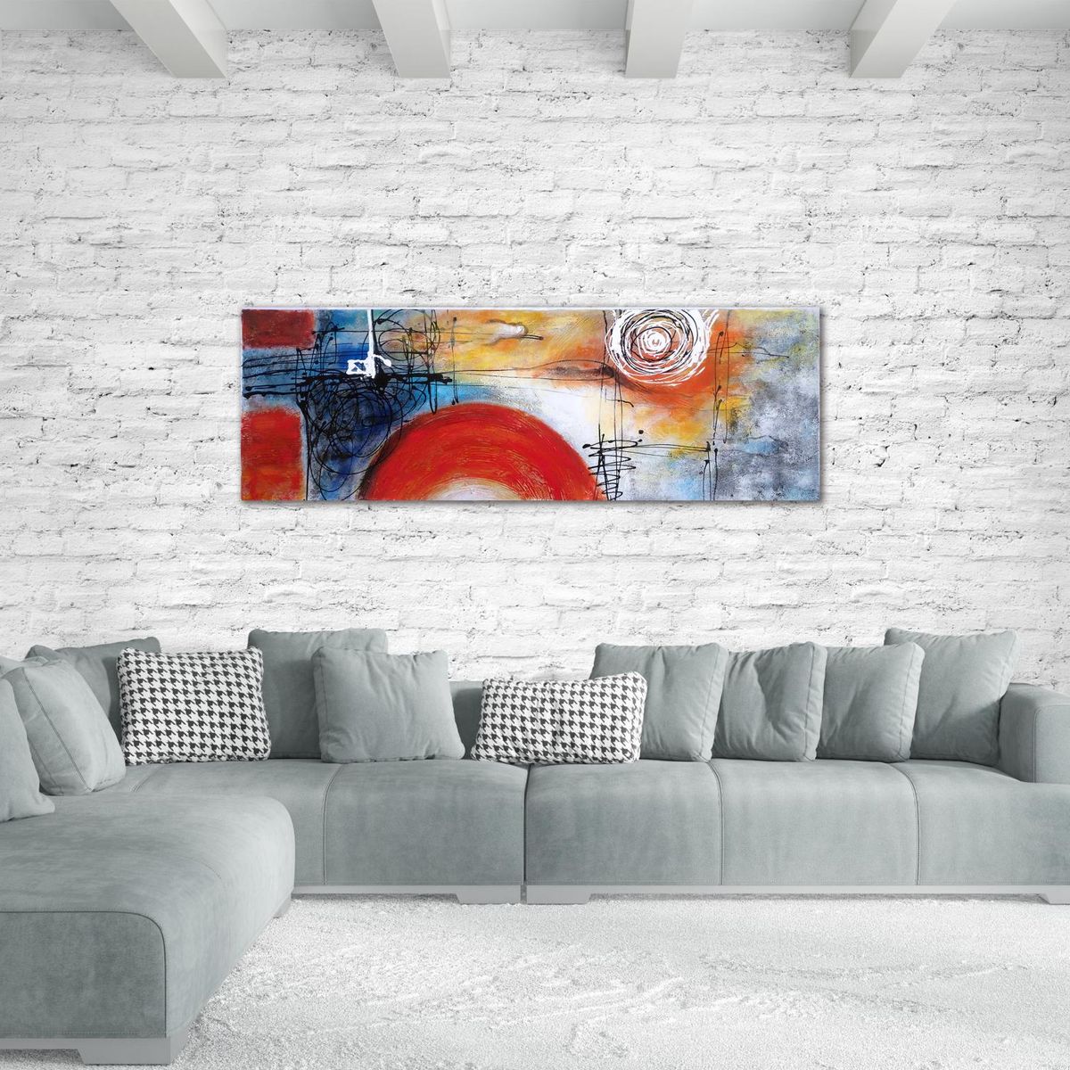 RONDA - Oleo abstracto luna madera con tela multicolor 40x120x2,8cm 1,09kg