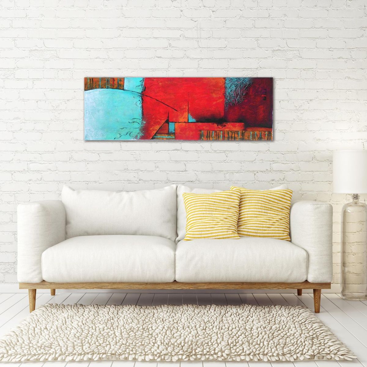 RONDA - Oleo abstracto colores madera con tela multicolor 40x120x2,8 1,09kg