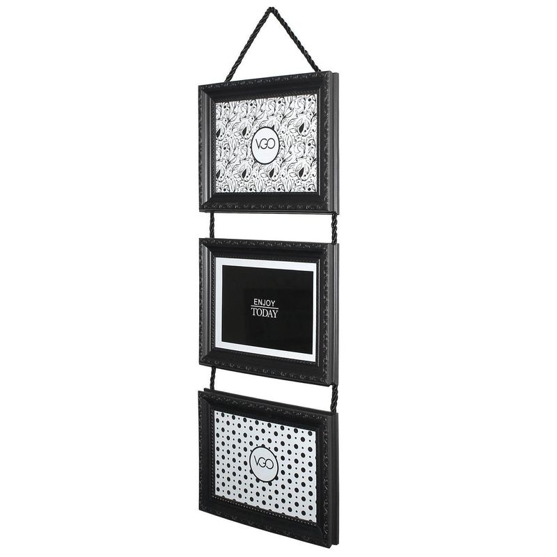 VGO - Marco de Fotos Triple 55x25 cm Negro Plástico