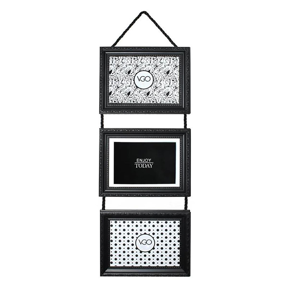 VGO - Marco de Fotos Triple 55x25 cm Negro Plástico