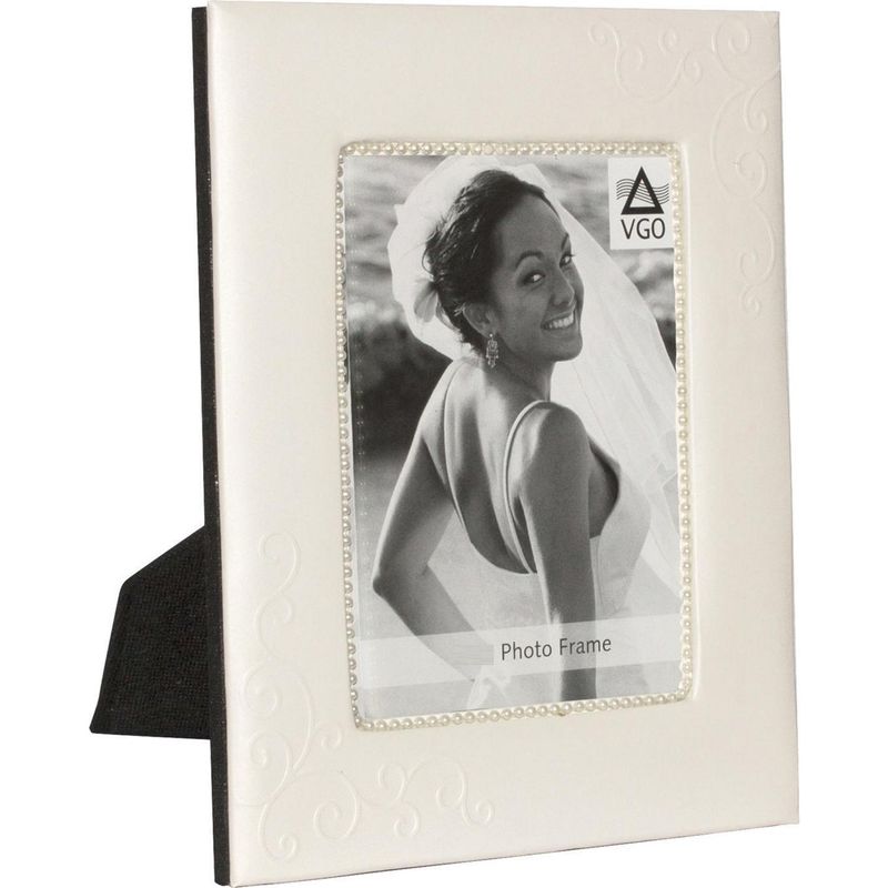 VGO - Marco de Fotos Boda con Perlas 20x25 cm Crema