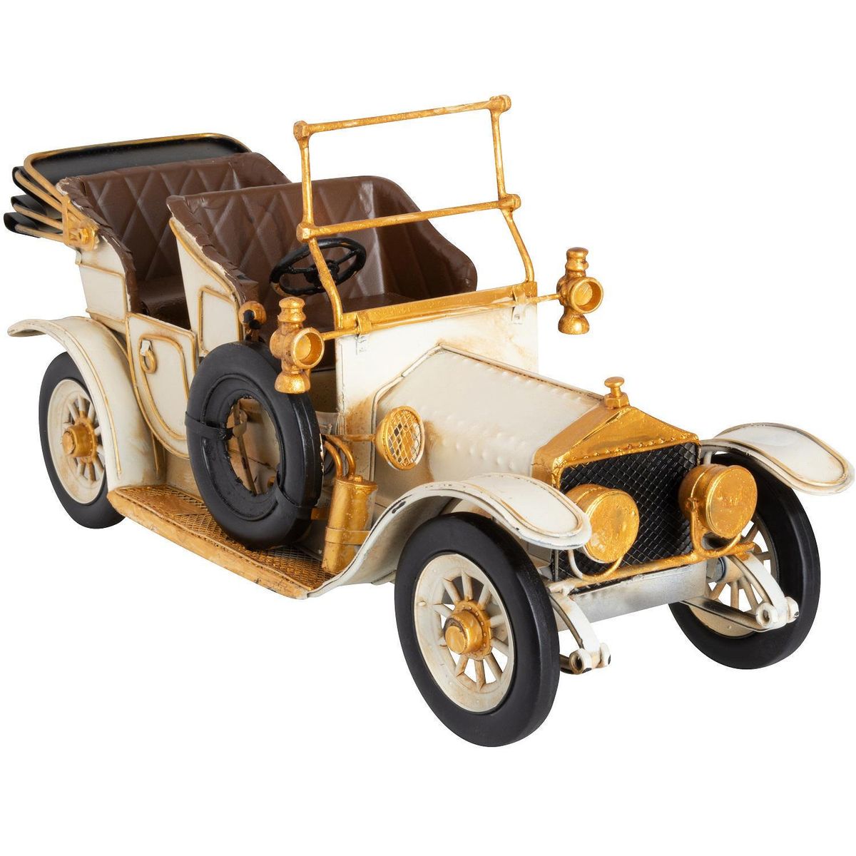 VGO - Adorno metal auto crema 37x14x18 cm