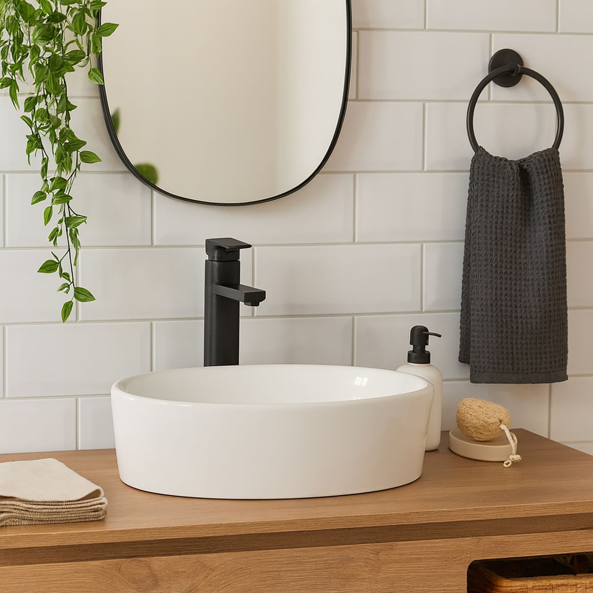 DOMSA - Lavamanos Sobrepuesto Forma Redonda Loza 50x13.5x36 cm Blanco