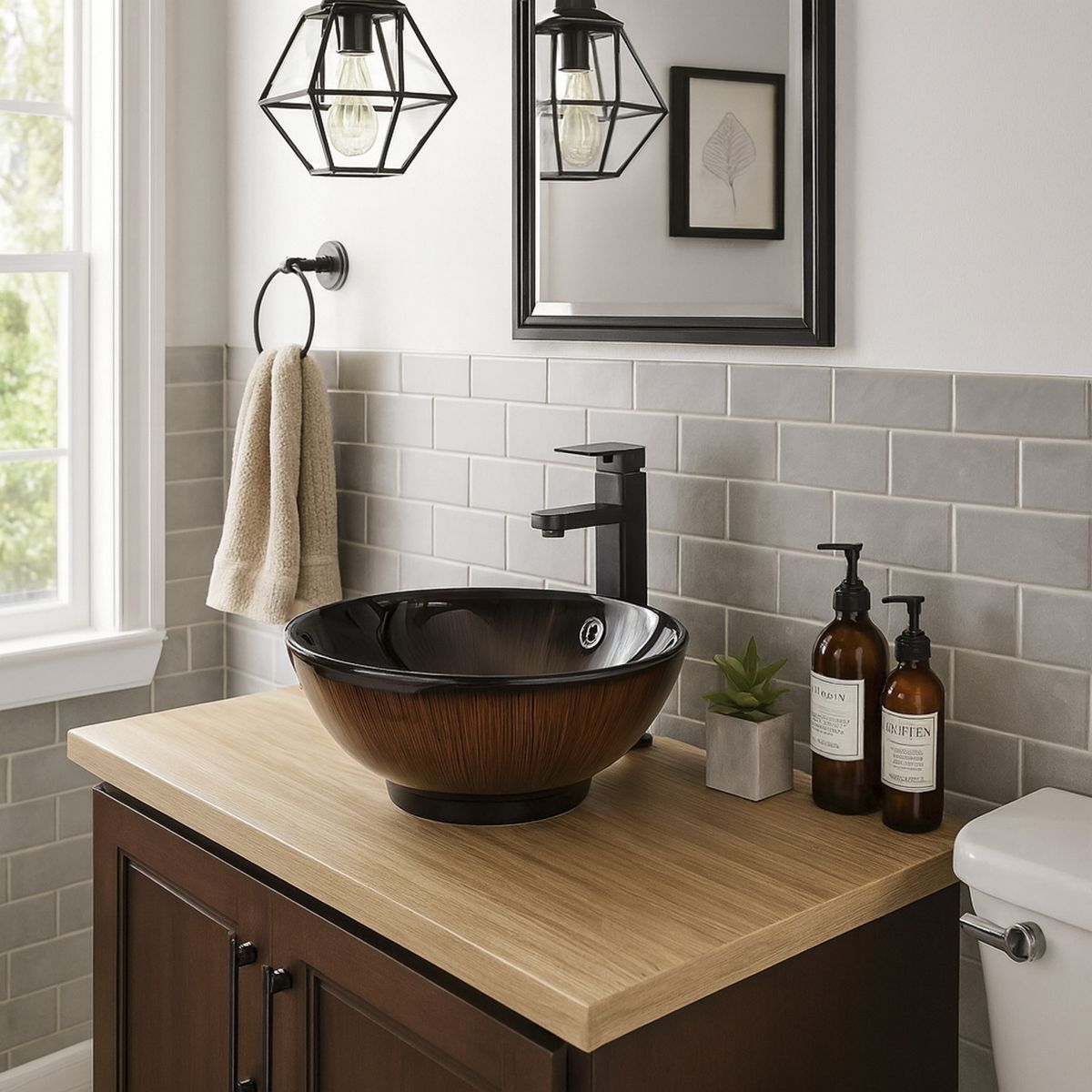 DOMSA - Lavamanos Sobrepuesto Forma Redonda Loza 42x17x42 cm Café