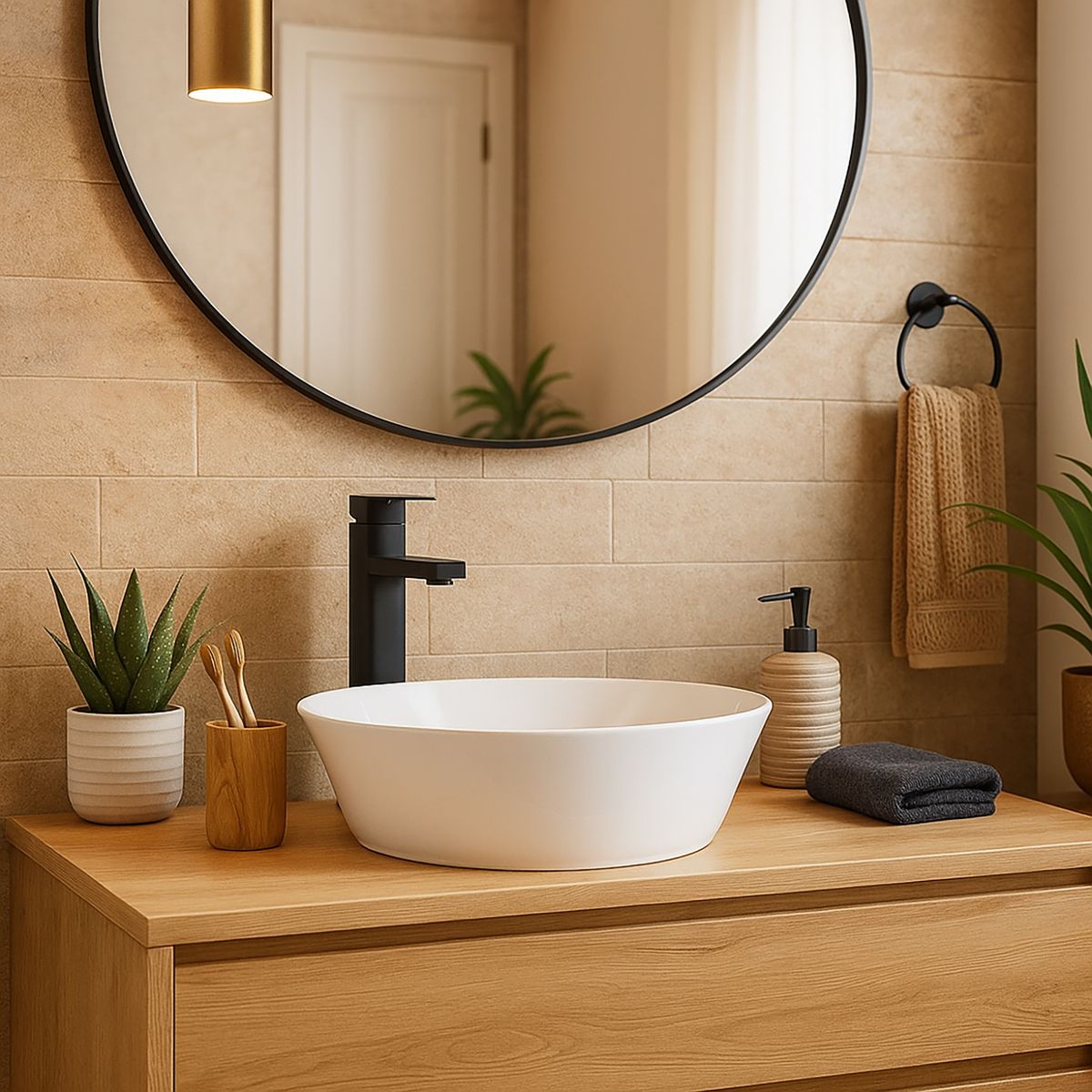 DOMSA - Lavamanos Sobrepuesto Forma Redonda Loza 42x12.5x42 cm Blanco