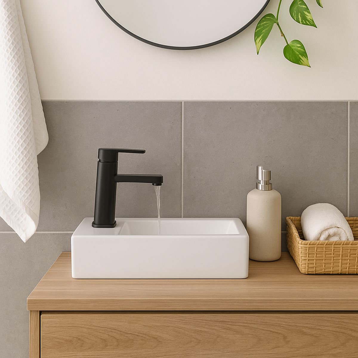 DOMSA - Lavamanos Sobrepuesto Forma Rectangular Loza 45.5x12x25 cm Blanco