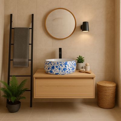 Imagen 2 del producto Lavamanos Sobrepuesto Forma Redonda Loza 40x15.5x40 cm Blanco/Azul