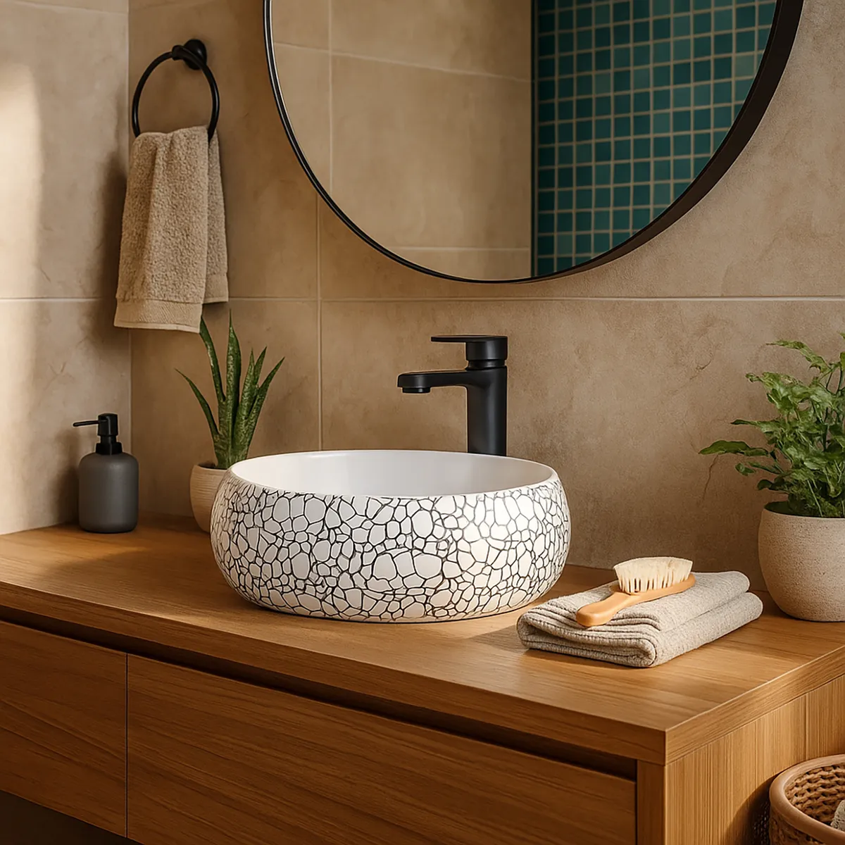 DOMSA - Lavamanos Sobrepuesto Forma Redonda Loza 40x15.5x40 cm Blanco