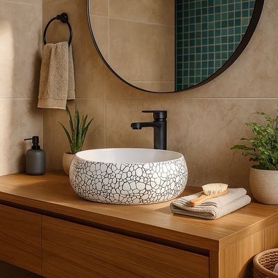 Imagen 2 del producto Lavamanos Sobrepuesto Forma Redonda Loza 40x15.5x40 cm Blanco