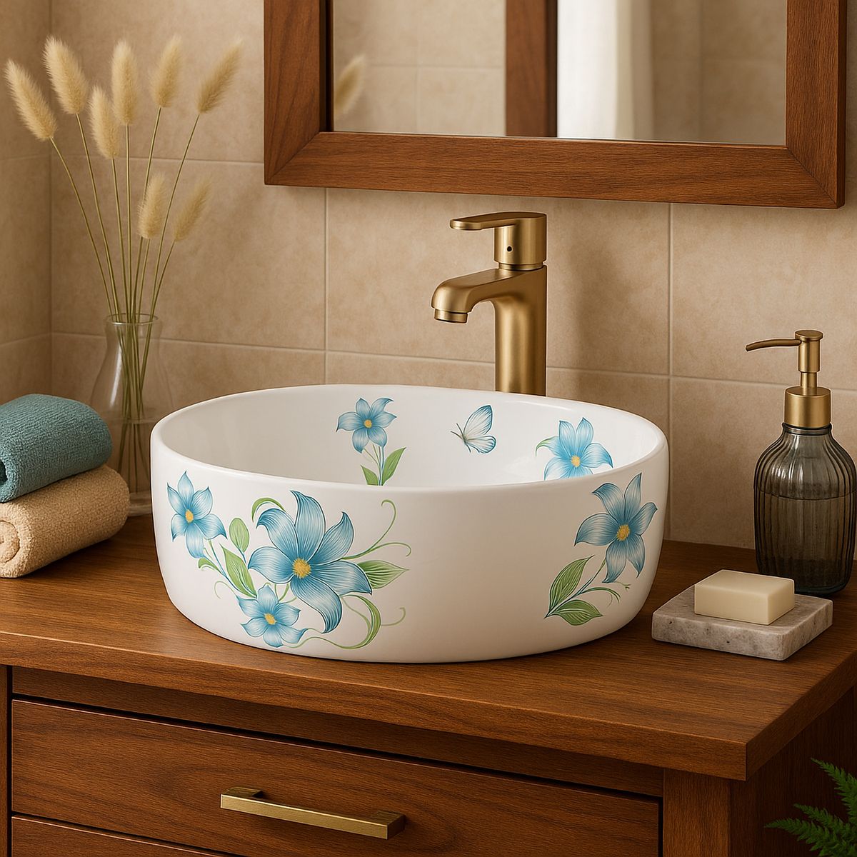 DOMSA - Lavamanos Sobrepuesto Forma Redonda Loza 50x13.5x36 cm Blanco