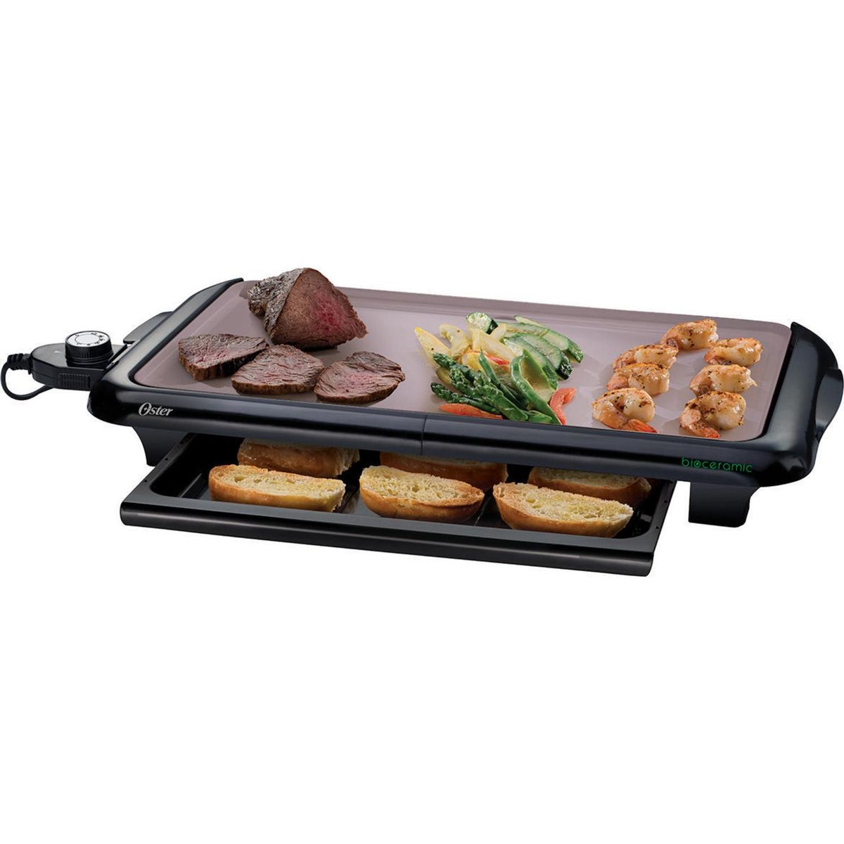 OSTER - Plancha Biocerámica para Asar Eléctrica 1450 W Negro/Café CKSTGRFM18W052