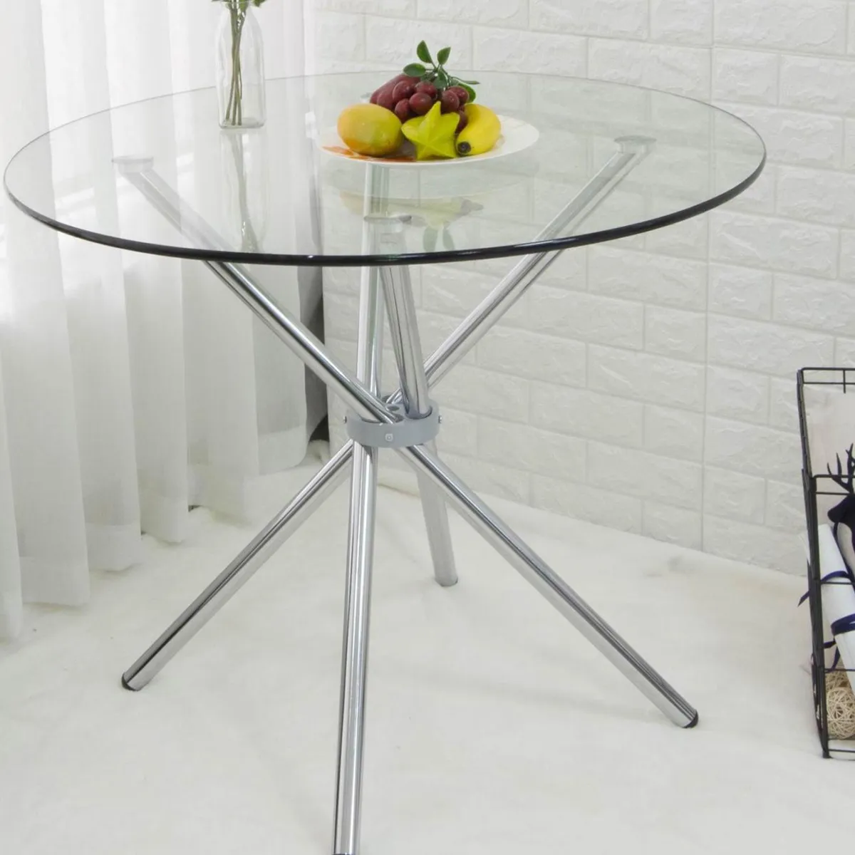 JUST HOME COLLECTION - Mesa Vidrio Redonda Transparente/plata 90x75x90 cm