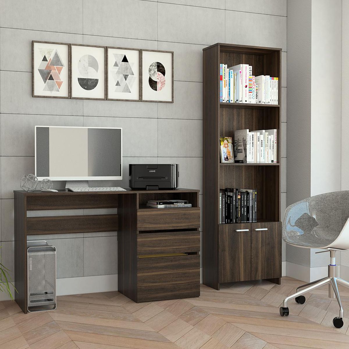 TUHOME - Set escritorio + estante habano