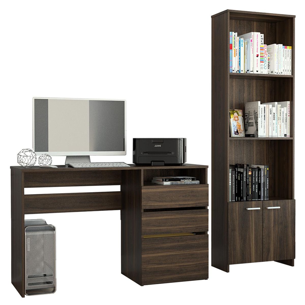 TUHOME - Set escritorio + estante habano