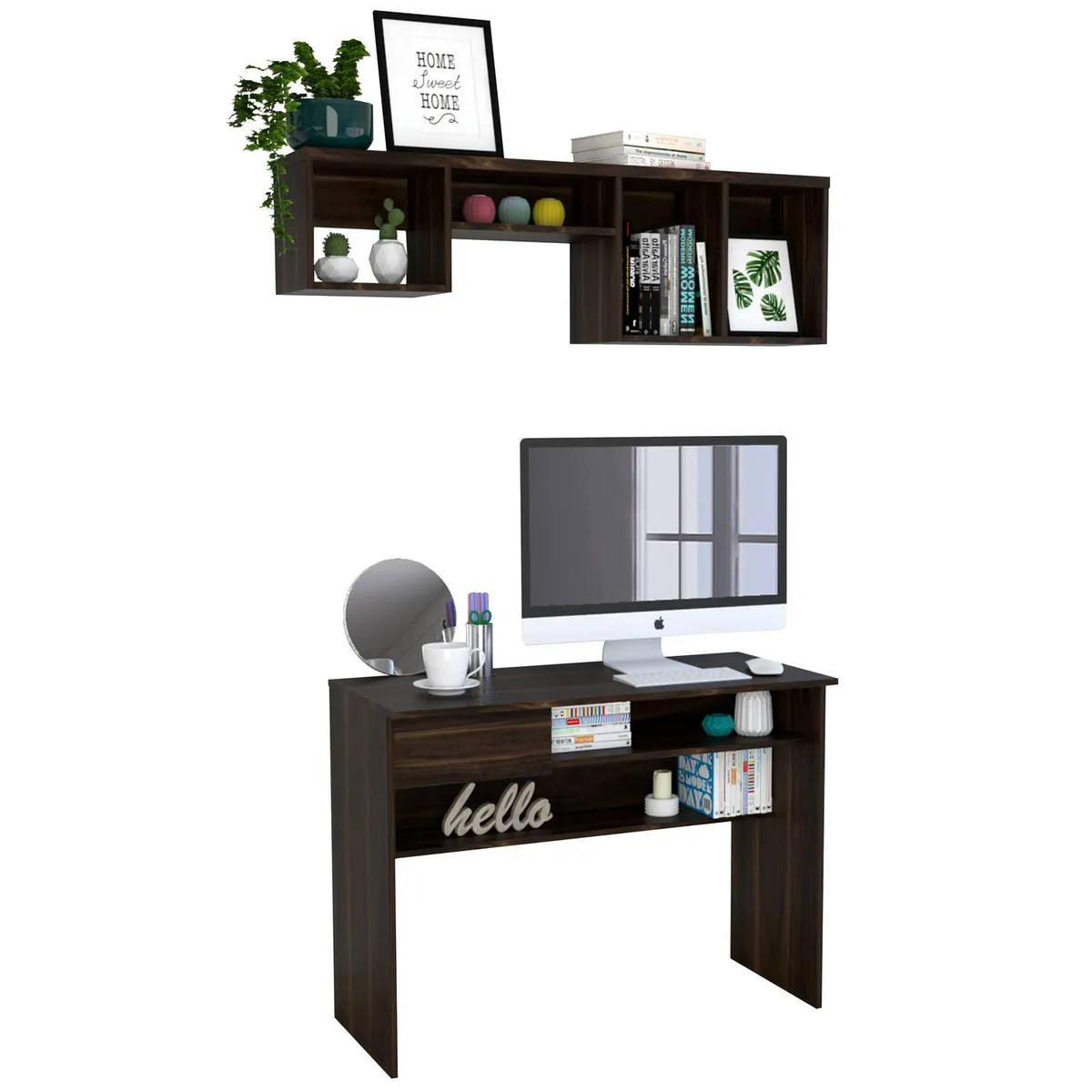 TUHOME - Set escritorio + repisa habano