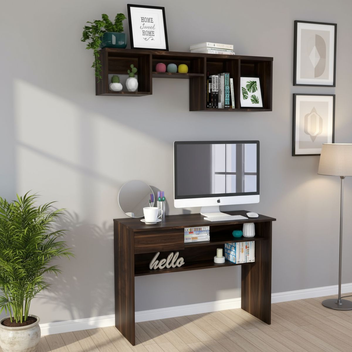 TUHOME - Set escritorio + repisa habano