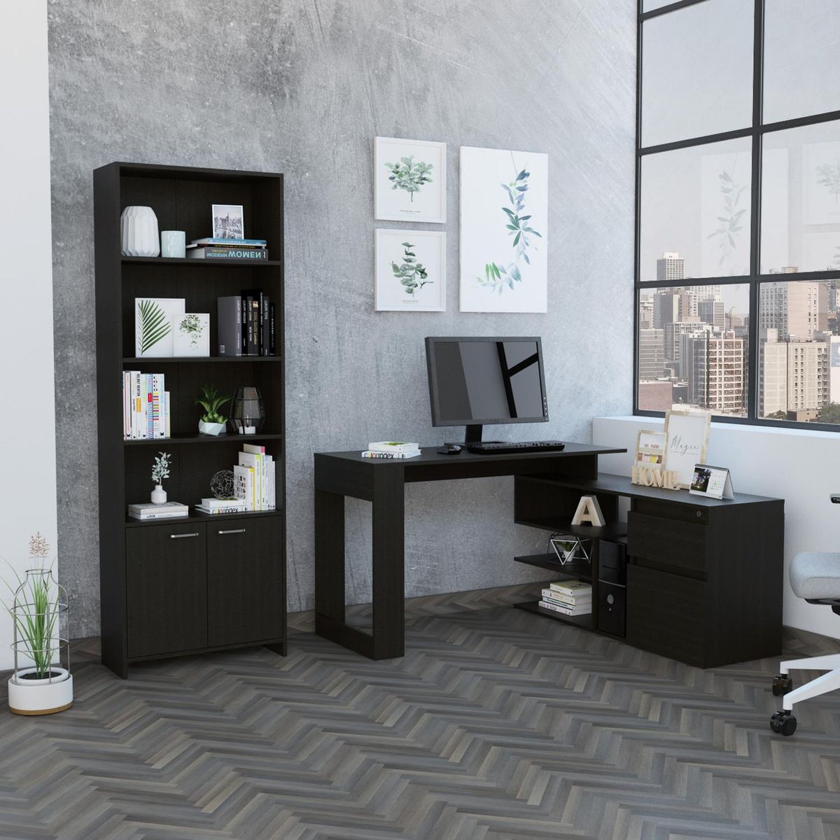 TUHOME - Set escritorio + estante wengue