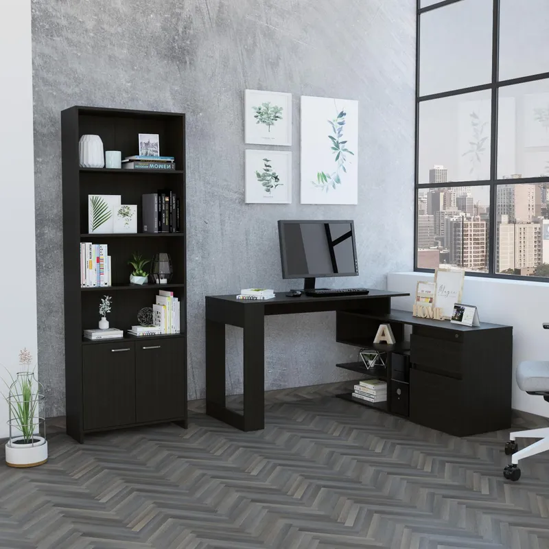 TUHOME - Set escritorio + estante wengue