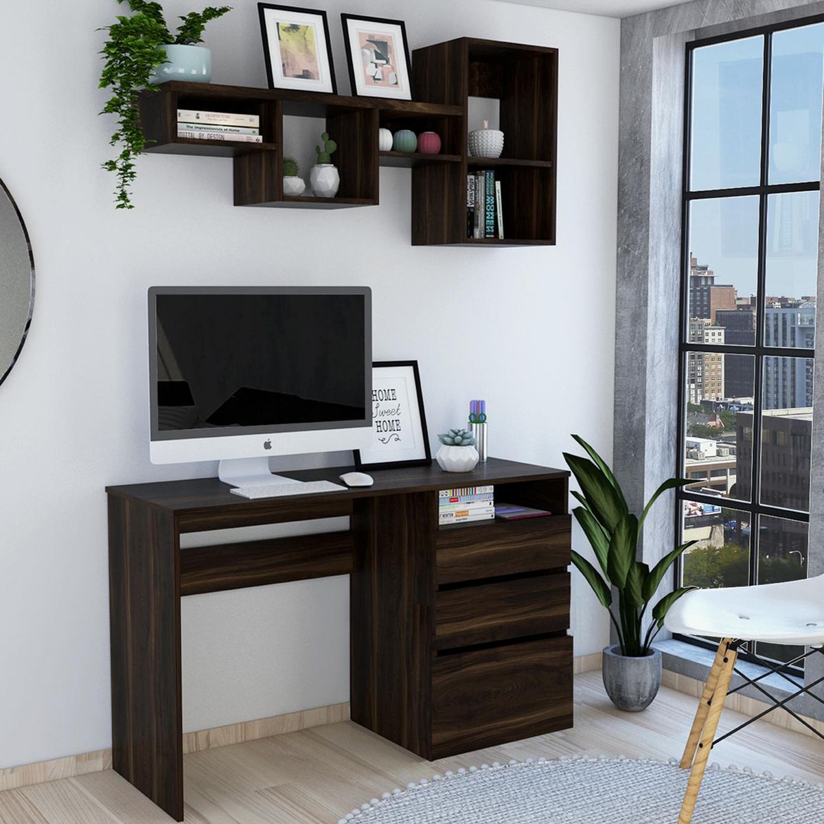 TUHOME - Set escritorio + repisa habano