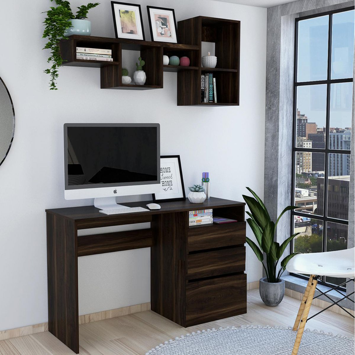 TUHOME - Set escritorio + repisa habano