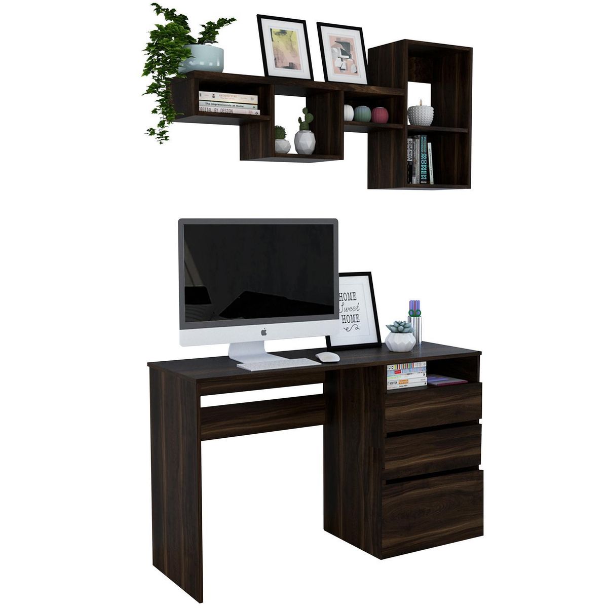TUHOME - Set escritorio + repisa habano