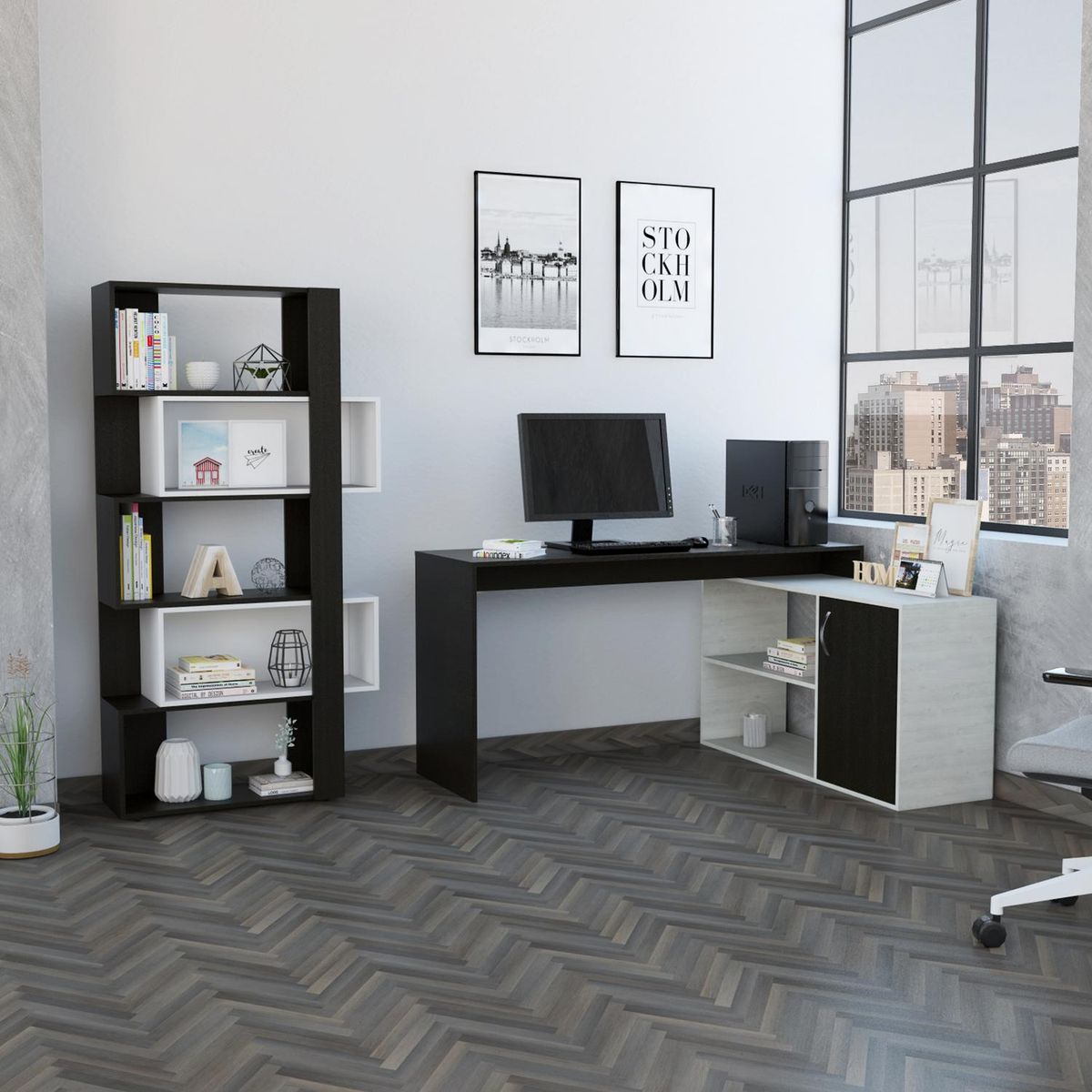 TUHOME - Set escritorio + estante wengue