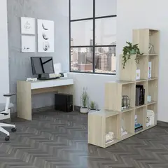 TUHOME - Set Escritorio + Estante Oak/Blanco
