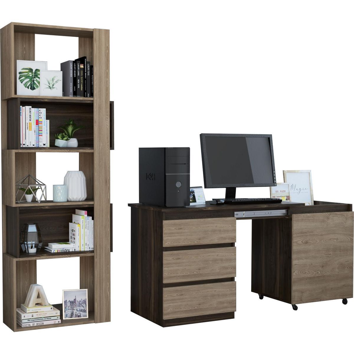 TUHOME - Set escritorio + estante habano/miel