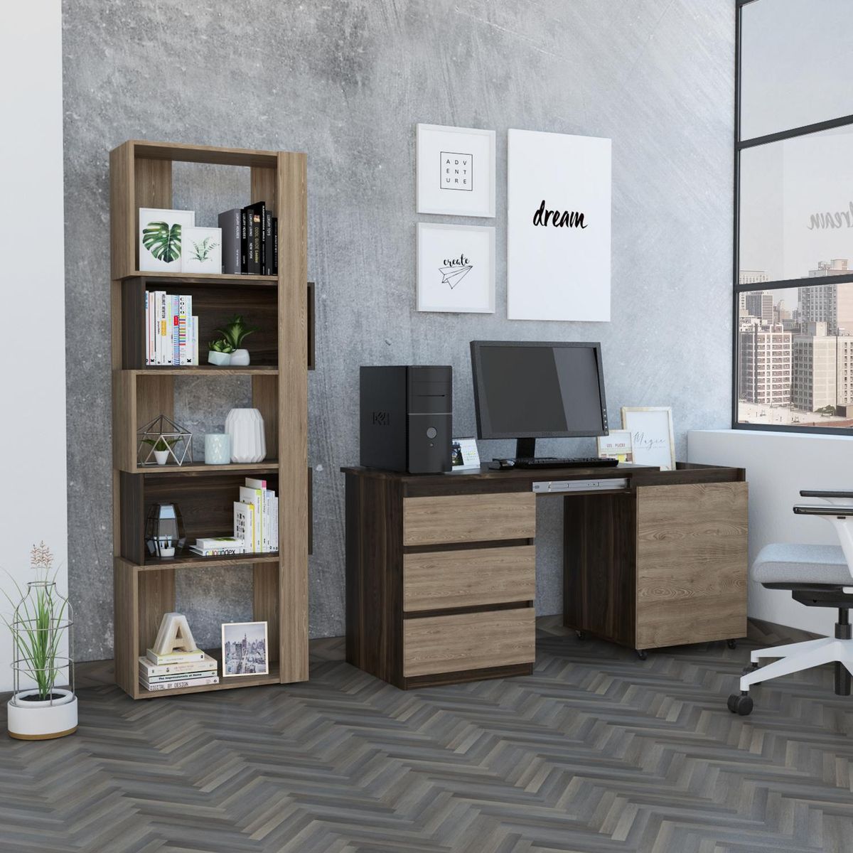 TUHOME - Set escritorio + estante habano/miel