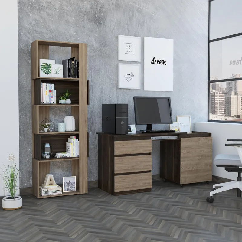 TUHOME - Set escritorio + estante habano/miel