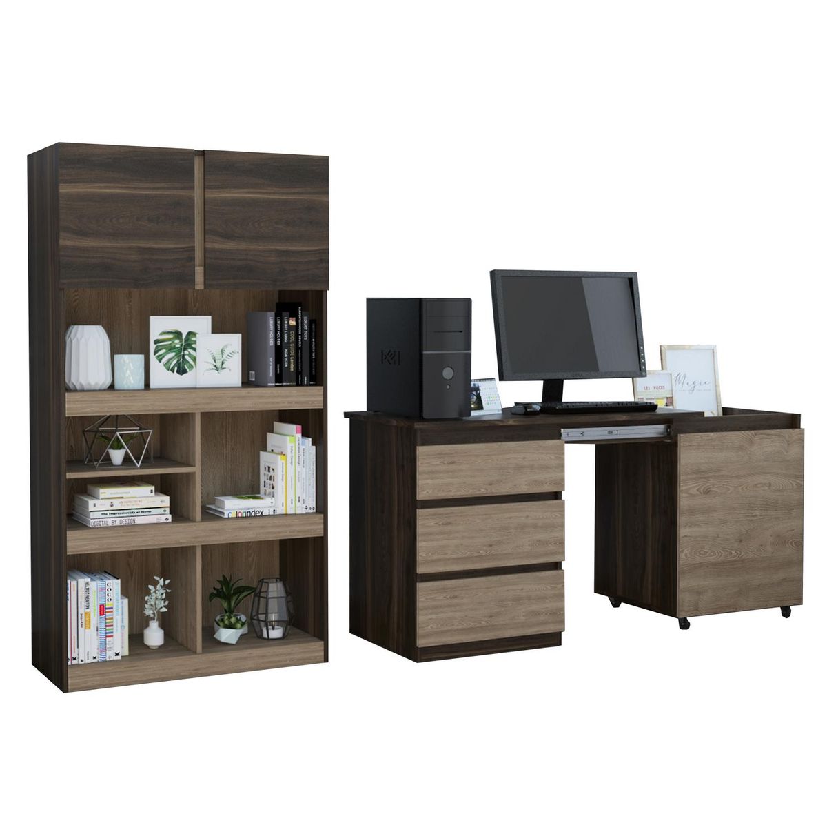 TUHOME - Set escritorio + estante habano/miel